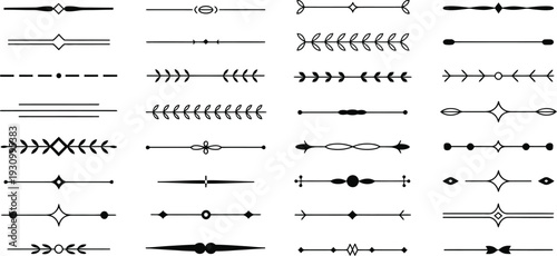 Set of 36 black and white decorative text dividers vector for elegant design projects