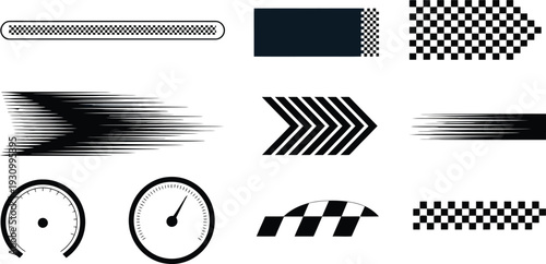 Set of 9 Racing Speed Elements Vector