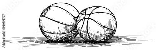 Vintage hand drawn sketch of two basketballs sitting together on a rough surface
