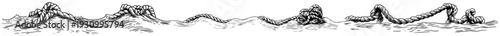 Panoramic hand drawn sketch of a thick nautical rope on the ground