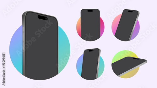 Realistic Smartphone Mockup in Circle Frame Template with Blank Screen Mobile Device Vector Illustration