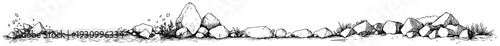 Horizontal border of scattered stones and rocks on ground sketch