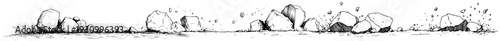 Horizontal sequence of tumbling boulders and falling rocks doodle sketch