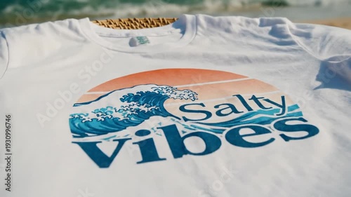 Wallpaper Mural White t-shirt with Salty Vibes graphic on beach Torontodigital.ca