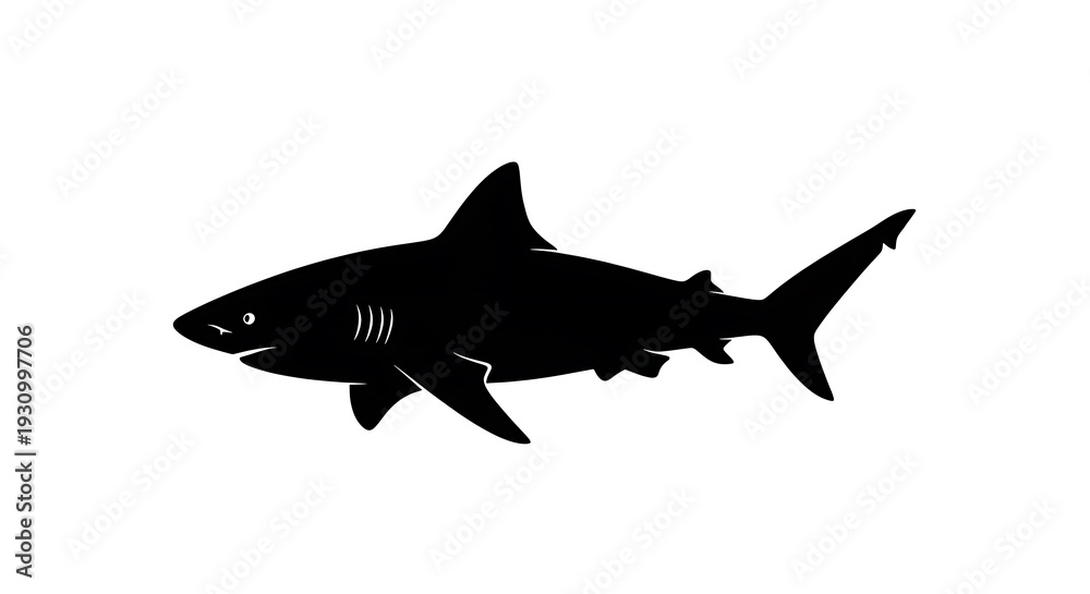 Obraz premium Black silhouette of a shark swimming.