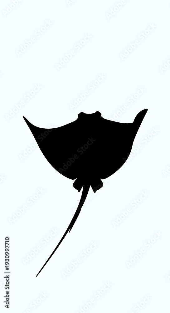 Obraz premium Black silhouette of a stingray swimming.