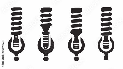 Four black and white stylized depictions of energy-efficient lightbulbs with different shapes