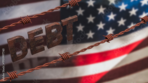 United States National Debt Concept with Barbed Wire 3d render.