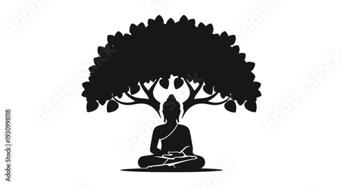 Person Meditating Under Tree Silhouette.