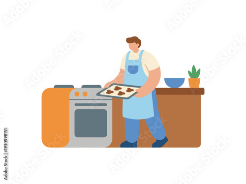 Man baking cookies in the kitchen.