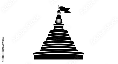 Buddhist Stupa Silhouette with Flag.