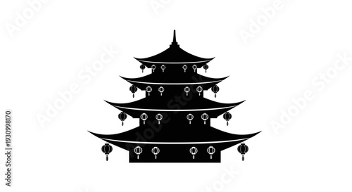 Traditional Chinese Pagoda Silhouette Illustration.
