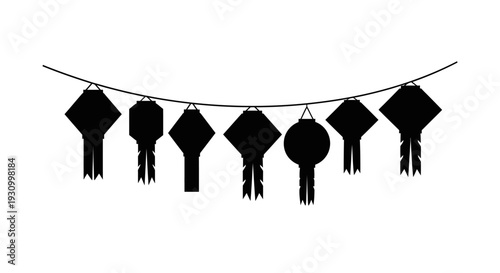 Black Wind Chimes Hanging on Wire.