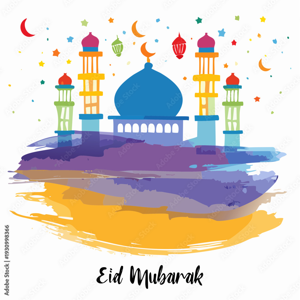 Fototapeta premium Eid Mubarak islamic background with brush and watercolor style