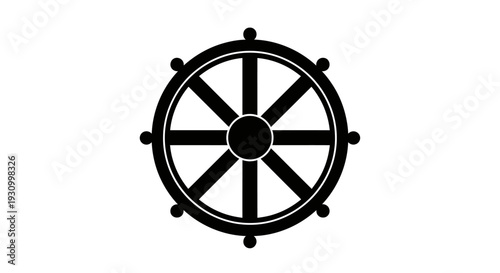 Black Ship Wheel Isolated on White Background.