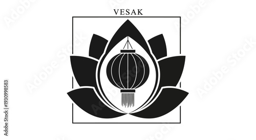 Vesak Buddhist Symbol with Lantern and Lotus.
