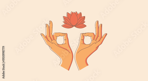 Hands holding lotus flower illustration.