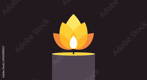 Lit Candle with Yellow Flame Illustration.