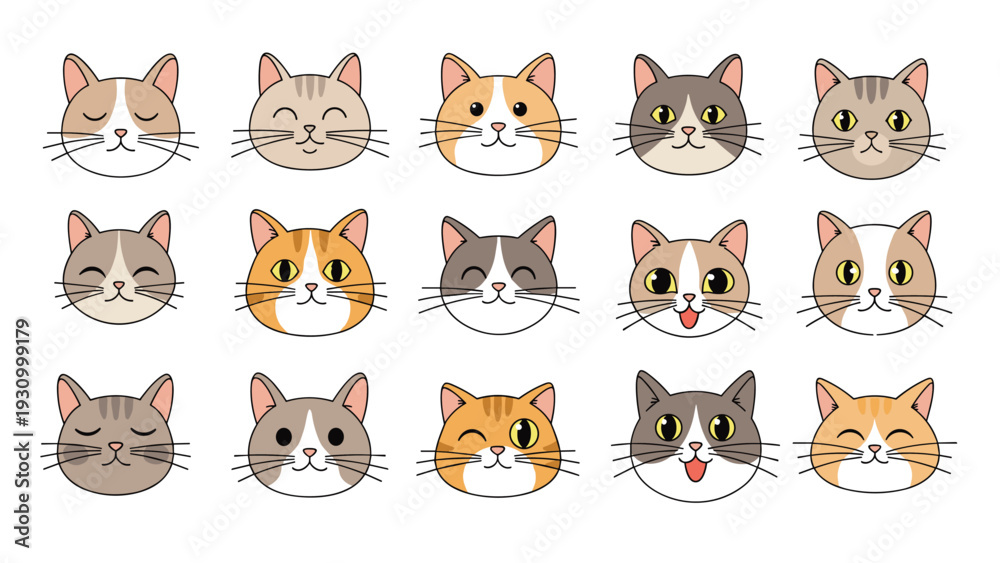Fototapeta premium Large collection of diverse cat faces showcases various breeds and adorable expressions in a neat grid for pet lovers.