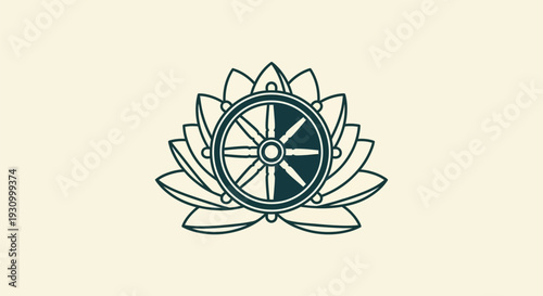 Lotus Flower with Dharma Wheel Symbol.
