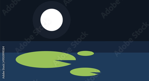 Full Moon and Green Puddles Illustration.