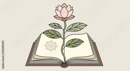 Lotus Flower Growing Out of Open Book.