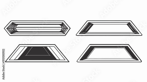 Black and white geometric illustrations of trapezoid shapes with varying levels of shading and detail