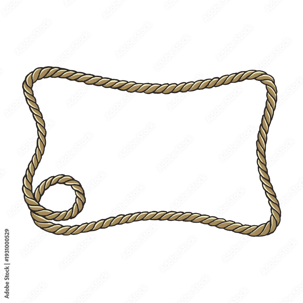 Fototapeta premium Rectangular Rope Frame with Loop Detail – Vintage Maritime Vector