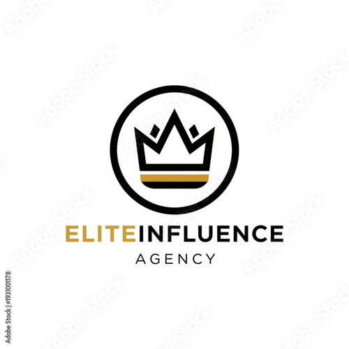 Elite Influence Agency logo design featuring a black and gold crown icon inside a circle, perfect for branding.