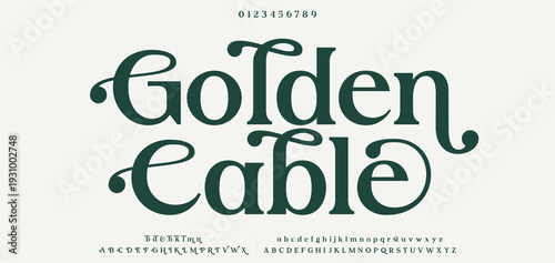 Golden Cable Elegant alphabet letters serif font logo and number. Classic Luxury Minimal Wedding logos. Typography fonts regular uppercase, lowercase. vector illustration
