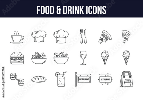 Food and drink icons collection for restaurant or menu design