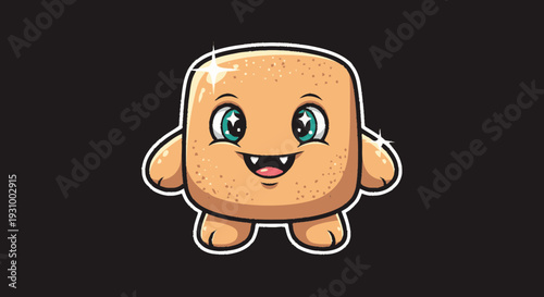 Cartoon Bread Character with Happy Expression.