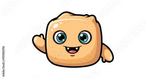 Cartoon Bread Character with Happy Face.