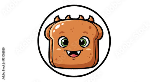 Cartoon Bread Character with Happy Face.