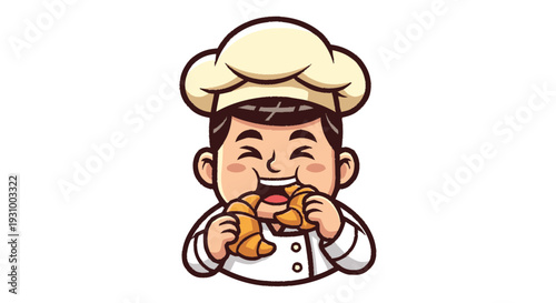 Cartoon Chef Eating Fried Chicken Delightfully.