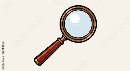 Magnifying glass close-up illustration with wooden handle and lens focused on a subject