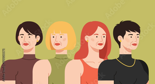 Group of diverse young adults standing together in a row, looking forward, against a simple background.