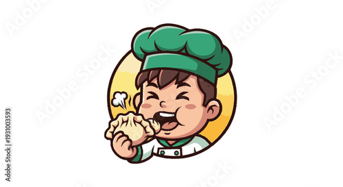 Cartoon Chef Eating Sandwich with Delight.