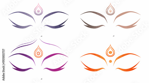 Four stylized eye designs with tear-drop motifs and closed eyes in color gradients