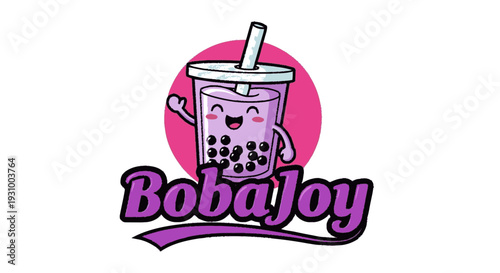Boba Tea Cartoon Character Logo Illustration.