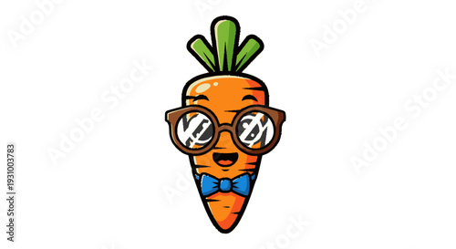 Carrot Character Wearing Glasses and Bow Tie.