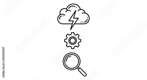 Technological symbols aligned vertically representing technology, innovation, and search functionality in a simple, modern design concept