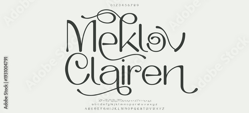 Meklev Clairen Beauty Luxury font alphabet logo. Typography beautiful fashion elegant classic letters serif italic fonts decorative wedding vintage retro logos. vector illustration
