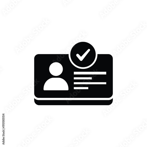 An illustration of an ID card with a person icon and verification checkmark displayed on a simple background from a straightforward viewpoint
