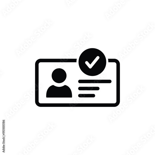 Verified identity card icon illustration featuring a person silhouette and checkmark symbol