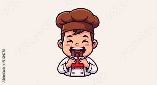 Cartoon Chef Holding Red Kitchen Utensil.