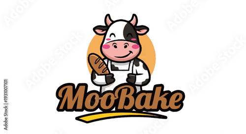 Cartoon Cow Character Holding Wooden Spoon.