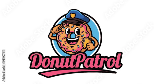 Cartoon Donut Character Wearing Police Hat.