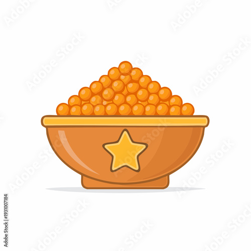 Cartoon illustration of a bowl filled with orange caviar, festive food concept