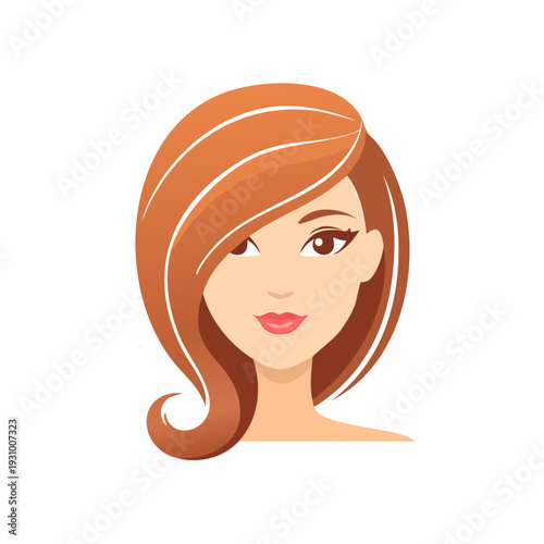 Cartoon portrait of a beautiful woman with ginger hair and stylish hairstyle, smiling and looking to the side